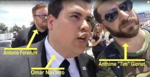 Omar Navarro (front, center with label) with Anthime "Tim" Gionet (aka Baked Alaska, front, right, with label) and Antonio Foreman (rear, left, with label)